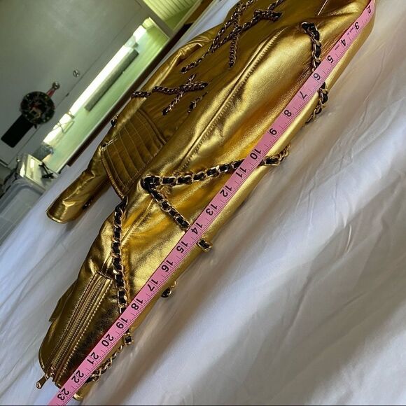 Gold Leather Moschino “H&Moschino” Chains Jeremy Scott Cropped Jacket NWT - Picture 11 of 17